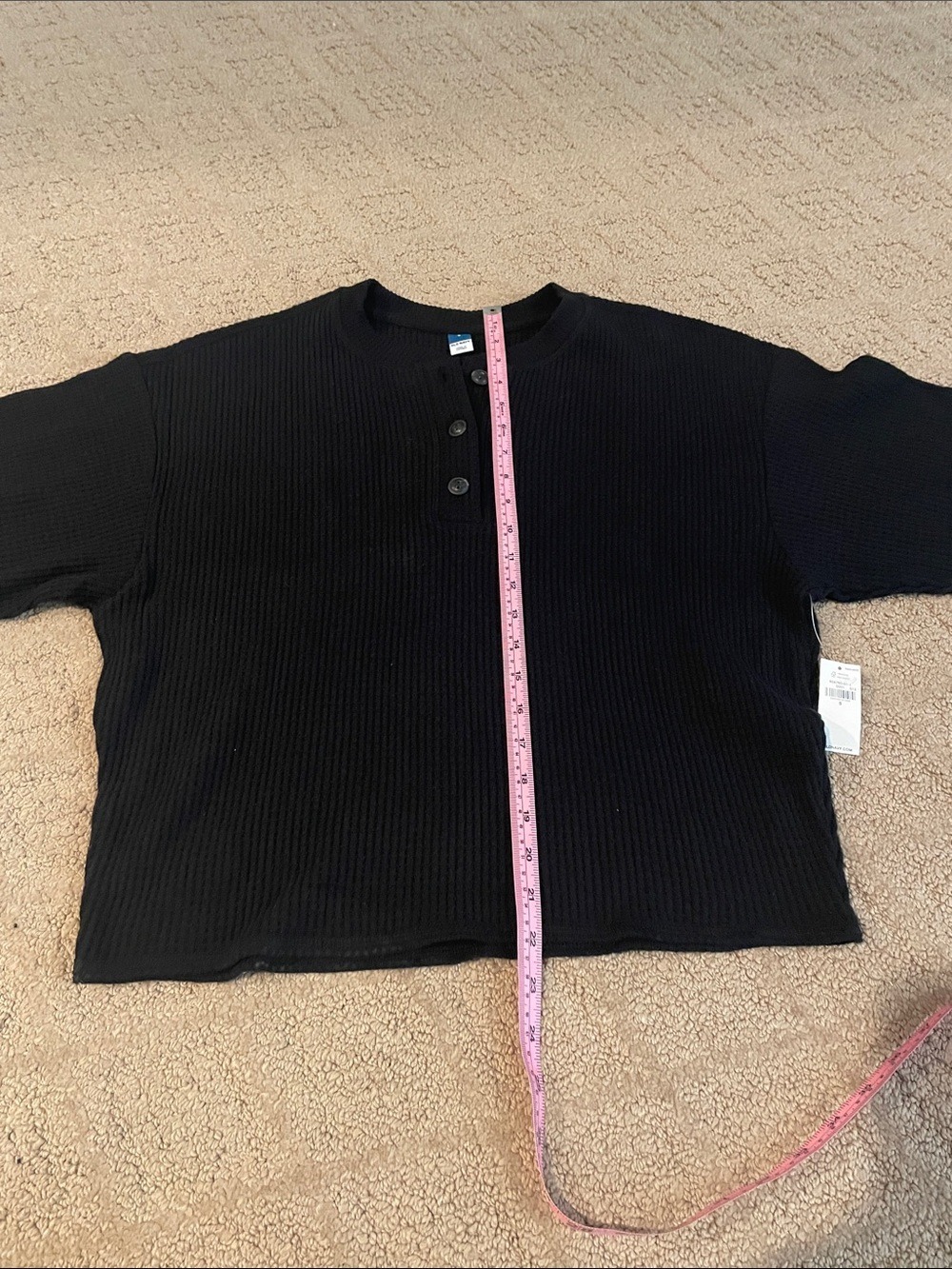 Old Navy Black Waffle Knit Henley Crew Sweater - Picture 3 of 6